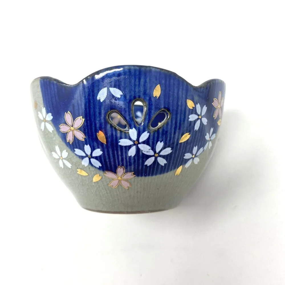 Vintage Arita Japanese Porcelain Flower Bud Pot Prongs Tealight Candle
